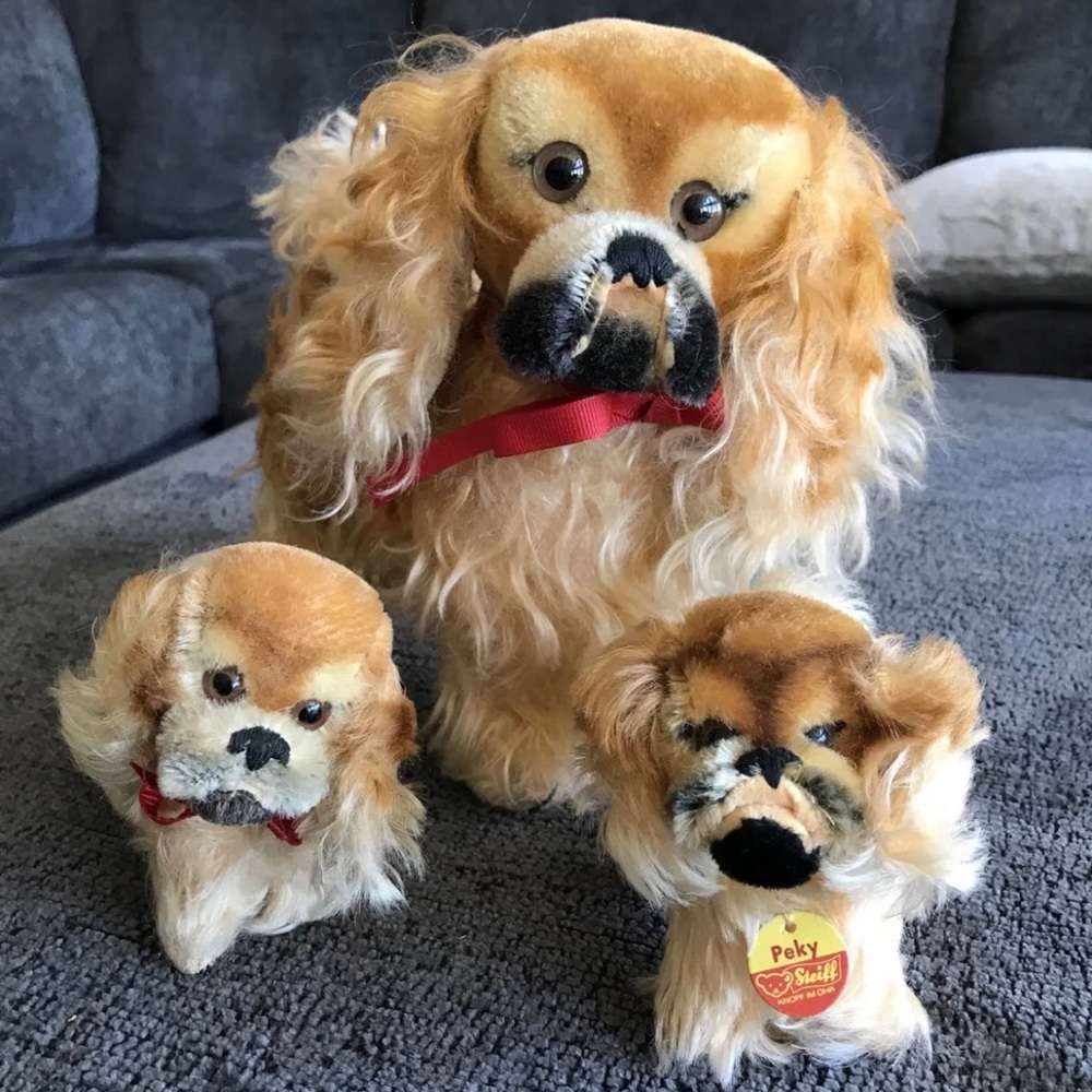 Steiff Vintage “Peky” Pekinese Set of 3 Dogs